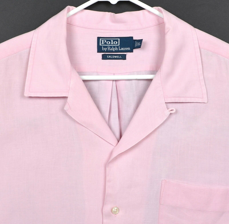 Polo Ralph Lauren Men's XL Linen Silk Blend Pink Caldwell Hawaiian Camp Shirt