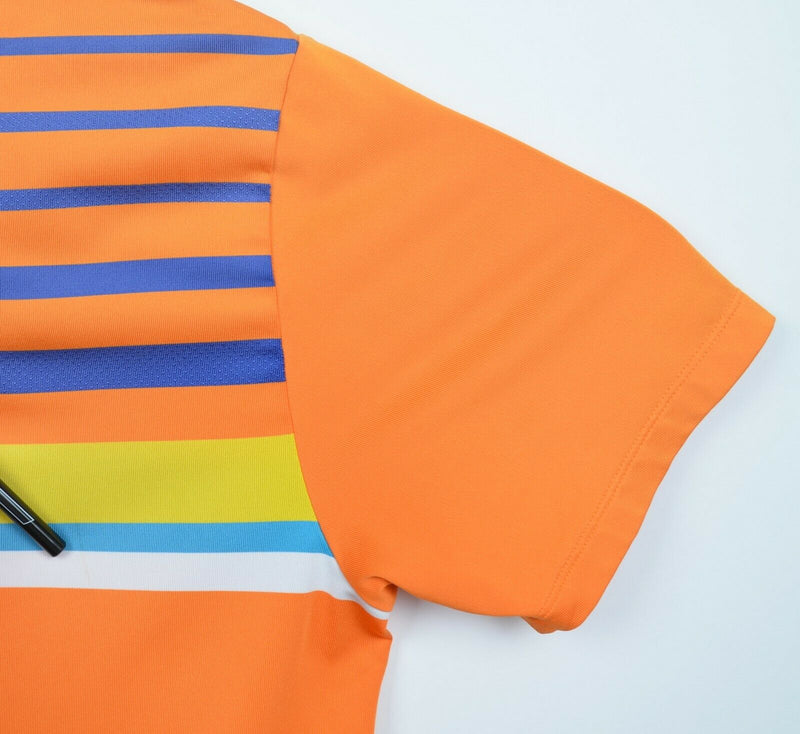 Puma Dry Cell Men's Sz Medium Orange Multi-Color Striped Golf Polo Shirt