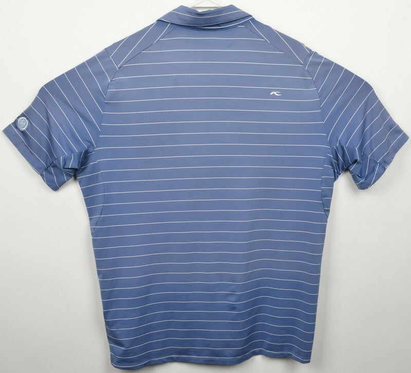 KJUS Men's Large/52 Blue UPF 50+ Wicking Golf Big Stripes Soren Polo Shirt