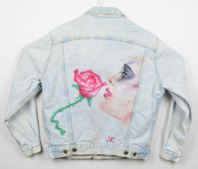Vtg 80s GUESS? Men's Medium Georges Marciano Rose Painted USA Denim Jean Jacket