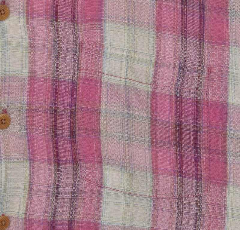 Tommy Bahama Men's XL 100% Silk Pink Plaid Hawaiian Aloha Camp Shirt