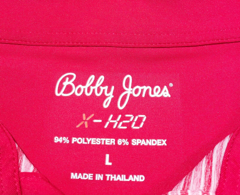 Bobby Jones X-H20 Polo Large Men's Golf Shirt Pink Striped Wicking Stretch