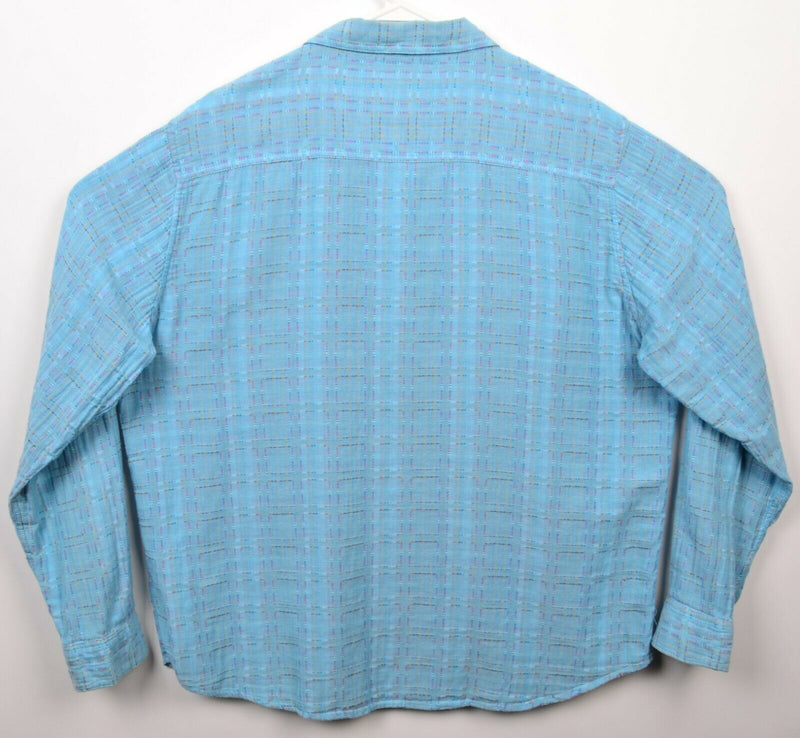 Carbon 2 Cobalt Men's XL Light Blue Geometric Multi-Color Stitch Flannel Shirt