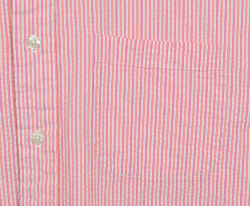 Brooks Brothers Men's Sz XL Seersucker Pink Orange White Striped Shirt