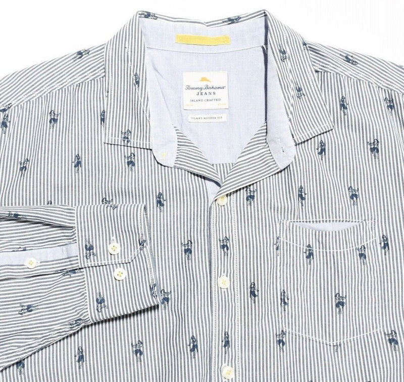 Tommy Bahama Hula Girl Shirt Men's XL Button-Up Long Sleeve Island Modern Gray