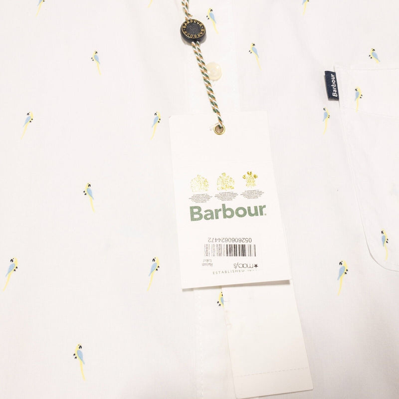 Barbour Bird Print Shirt 2XL Men's Short Sleeve Button-Down White Modern