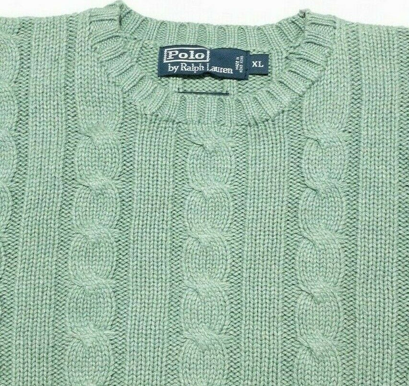 Polo Ralph Lauren Men's XL 100% Tussah Silk Green Cable-Knit Pullover Sweater