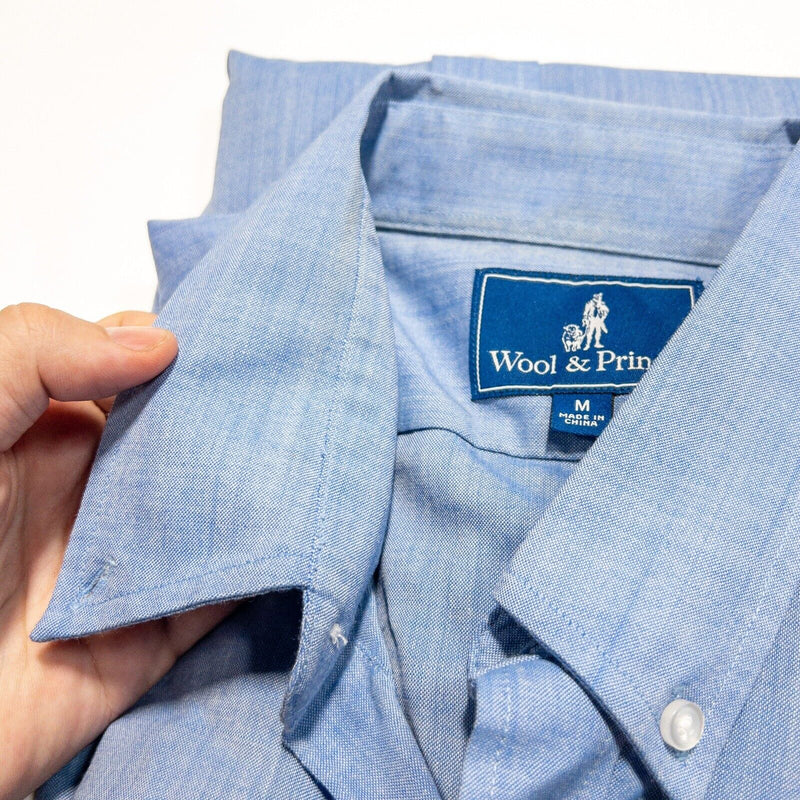 Wool & Prince Shirt Men's Medium Button-Down Blue Worsted Wool Long Sleeve