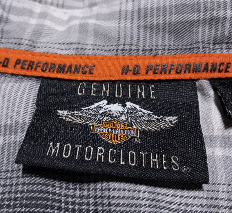 Harley-Davidson Button-Up Shirt Men's 2XL Biker Gray Plaid Mechanic Logo