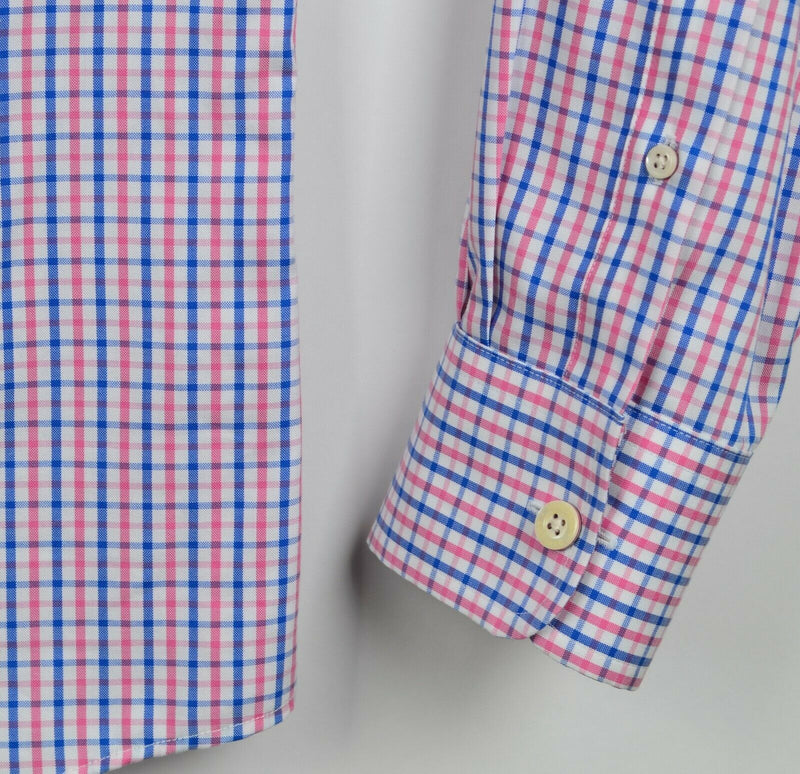 GANT Men's Large Easy Care Pink Blue Plaid New Haven Oxford Button-Front Shirt