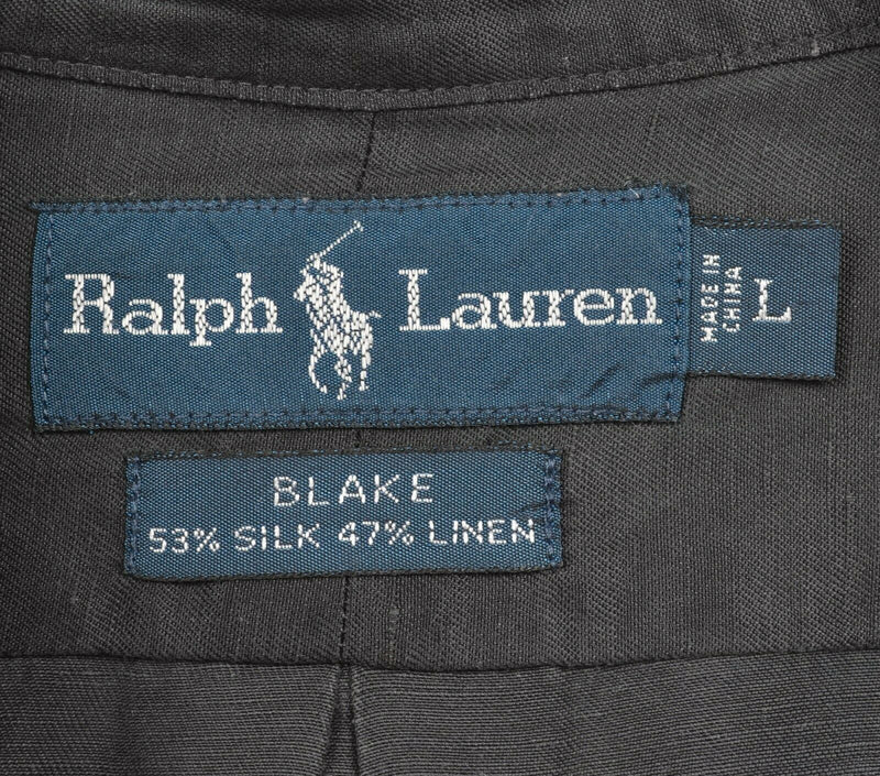 Polo Ralph Lauren Men Large Silk Linen Blend Solid Black Blake Button-Down Shirt