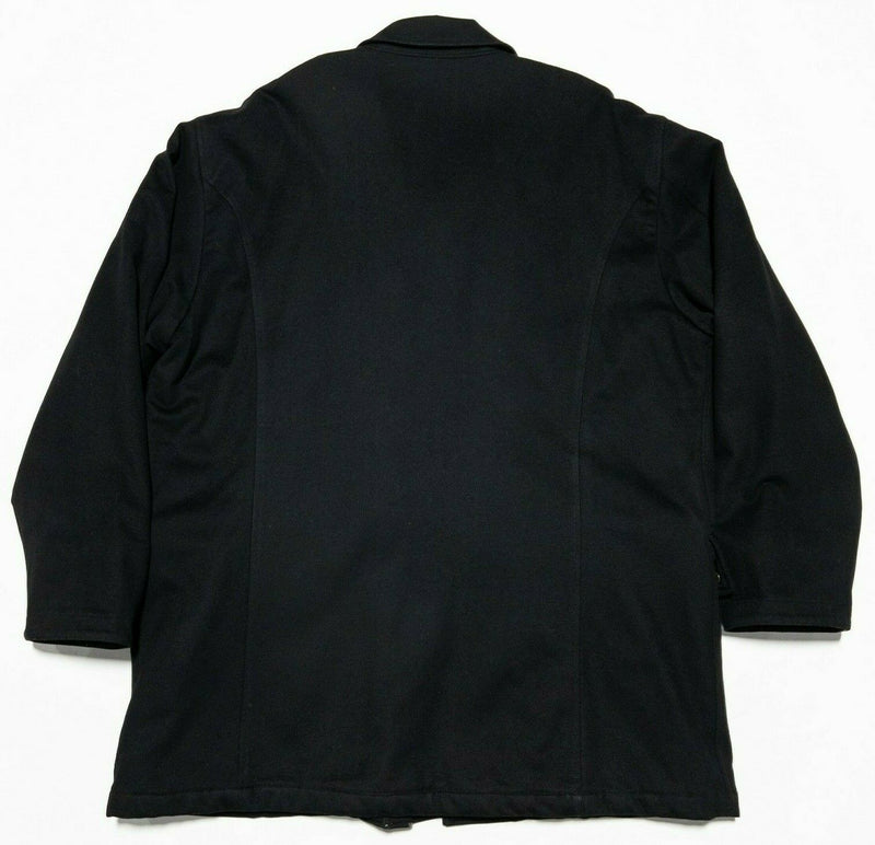 Faconnable Men's XL Wool Quilt-Lined Solid Black Full Zip Button-front Overcoat