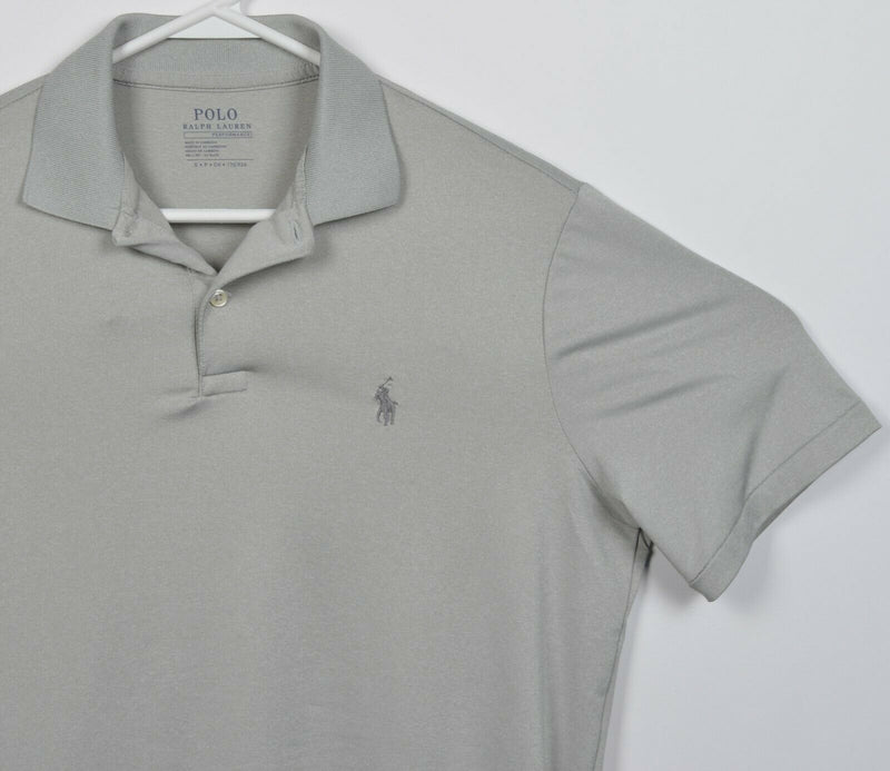 Polo Ralph Lauren Performance Men Small Solid Gray Pony Wicking Golf Polo Shirt