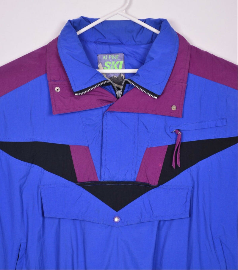 Vintage 90s Alpine Ski Men's Large Pullover Colorblock Blue Ski Anorak Jacket