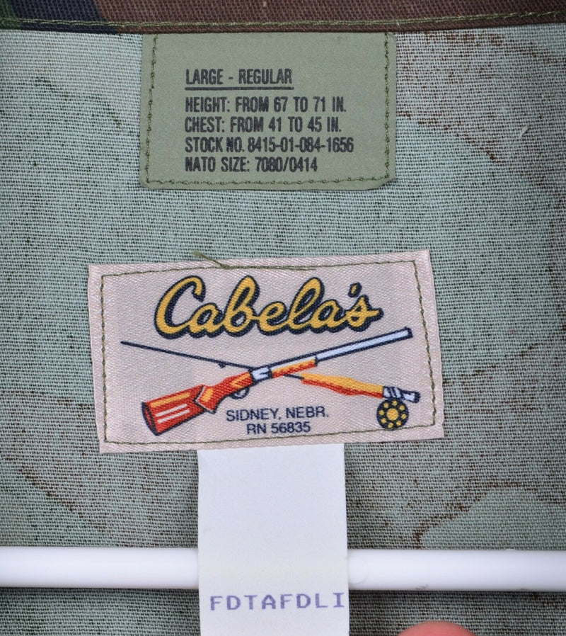 Vintage Cabela's US Army Men's Large Woodland Camo Shirt Jacket 8415-01-084-1656