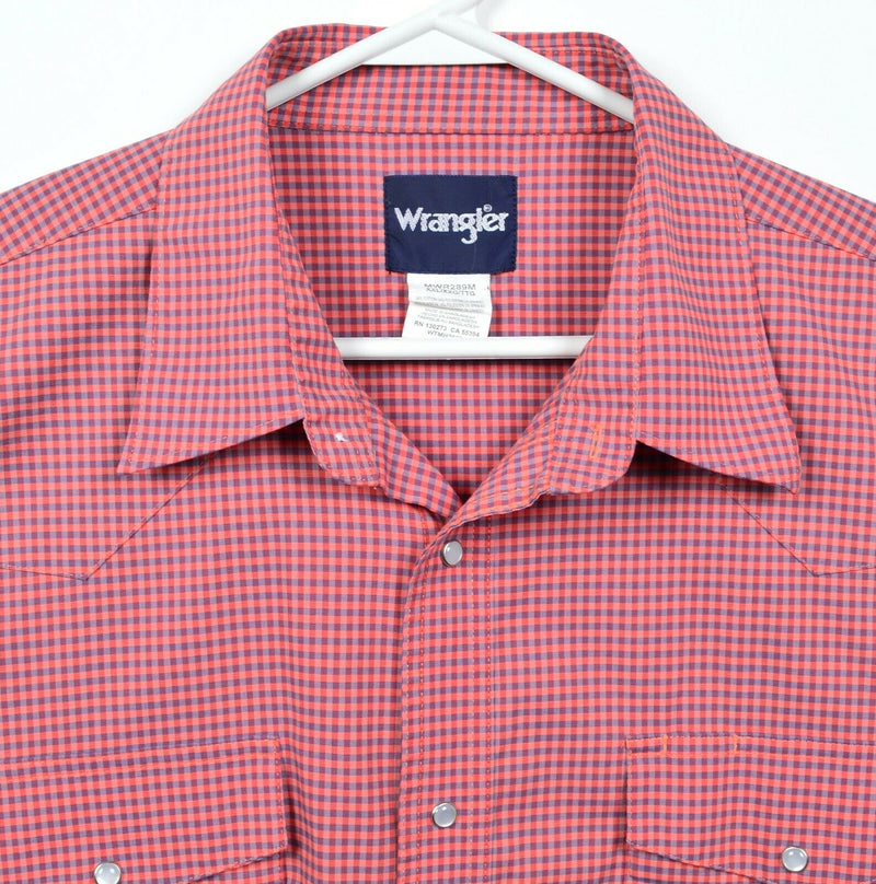 Wrangler Men's 2XL Pearl Snap Red/Peach Pink Check Western Rockabilly Shirt