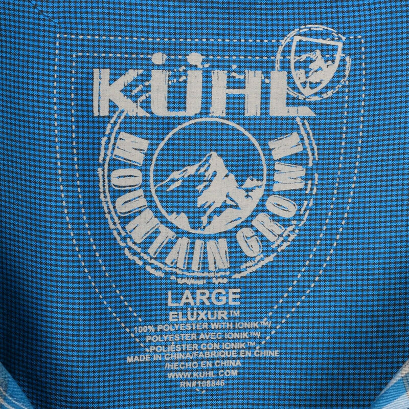 Kuhl Eluxur Men's Large Blue Plaid Hiking Travel Ionik S/S Button-Front Shirt