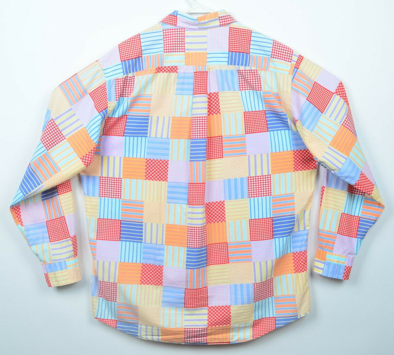 Vintage 90s J. Crew Men's LT Multi-Color Patchwork Dot Plaid Bright Button Shirt