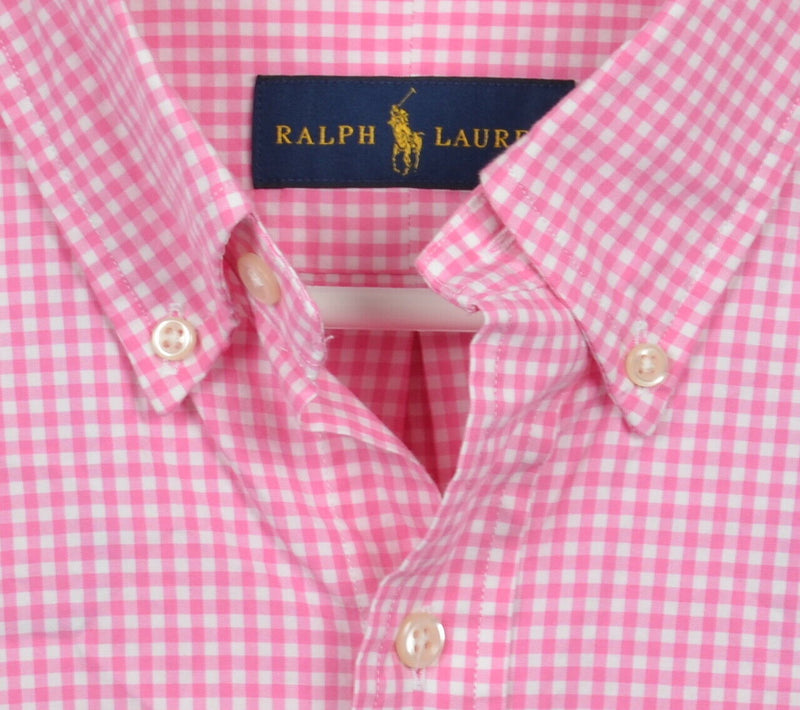 Polo Ralph Lauren Men's Large Pink White Gingham Check Logo Button-Down Shirt