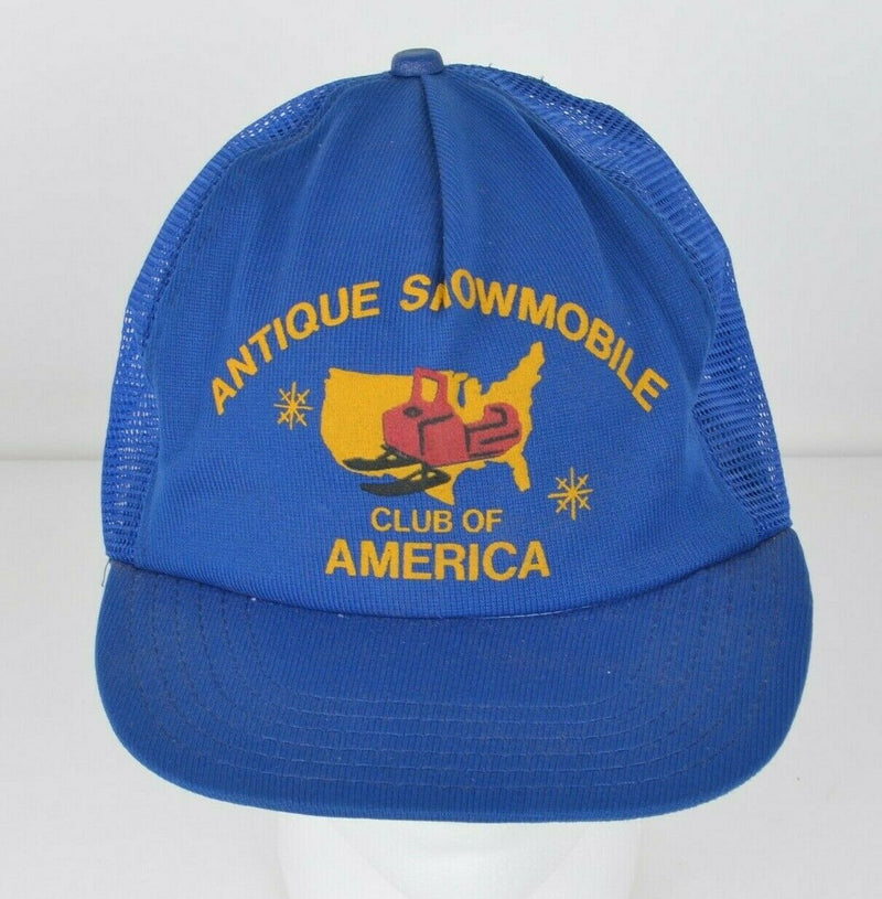 Vtg 80s Antique Snowmobile Club of America Men's Blue Snapback Mesh Trucker Hat
