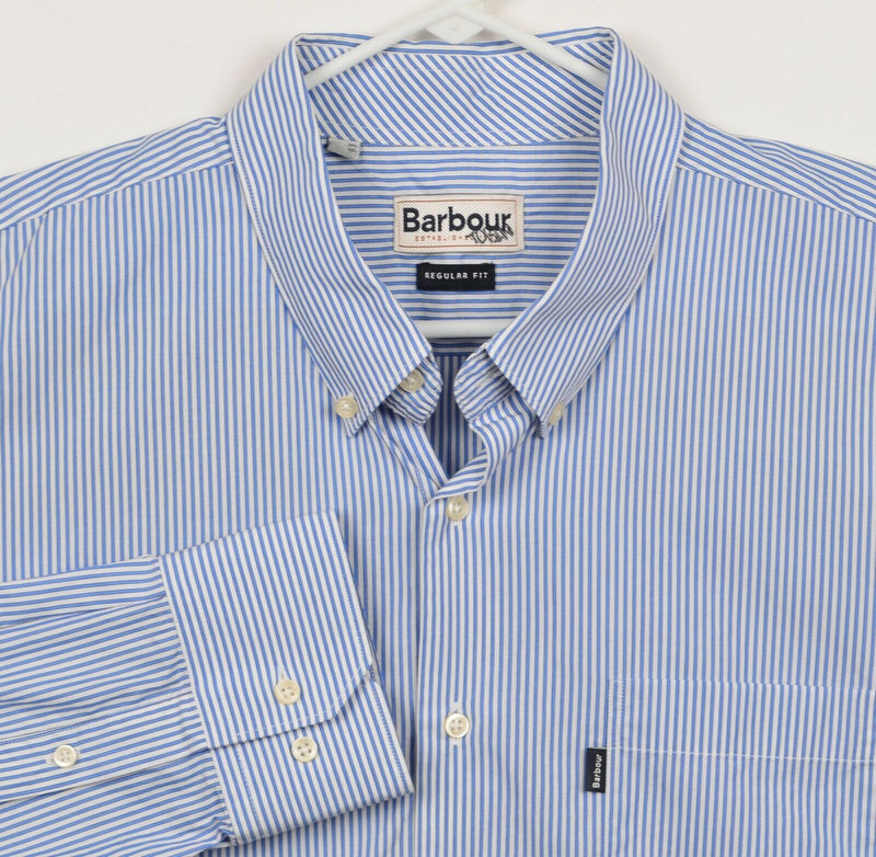Barbour Men's Sz XL Regular Fit Blue Striped Button-Down Dress/Casual Shirt