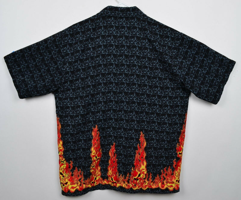 Vtg 90s Street Culture Men's Large 100% Polyester Skulls Flames Camp Y2K Shirt