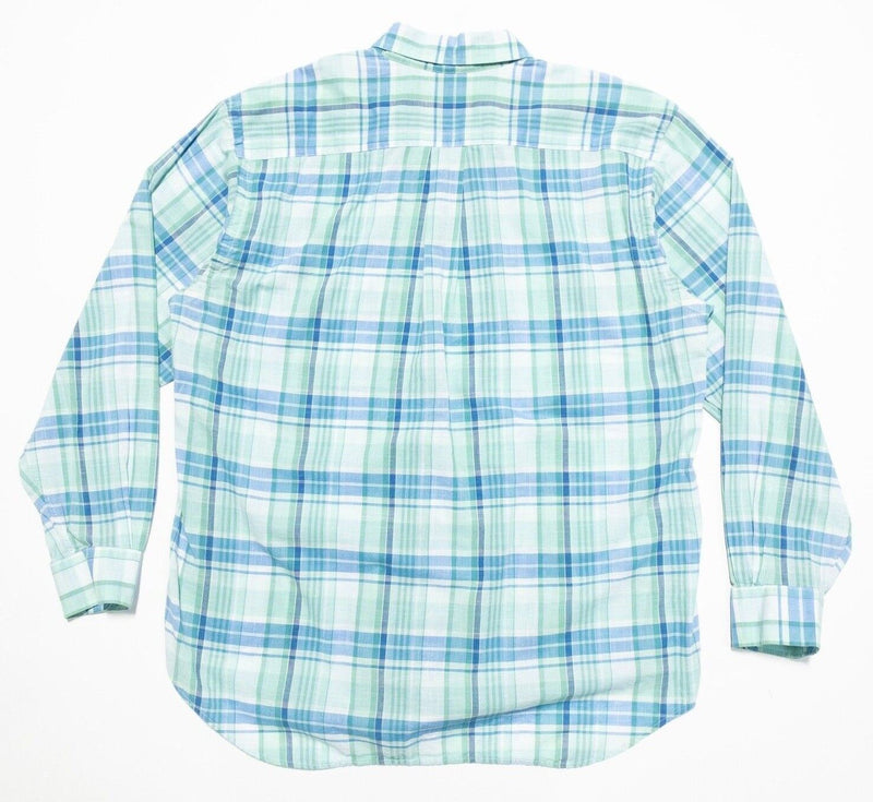 Vineyard Vines Large Mens Tucker Shirt Long Sleeve Green Blue Plaid Preppy Whale