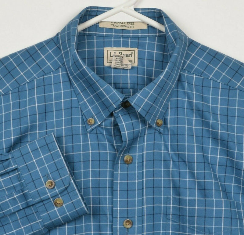 LL Bean Men's LT Large Tall Wrinkle Free Blue Windowpane Twill Button-Down Shirt