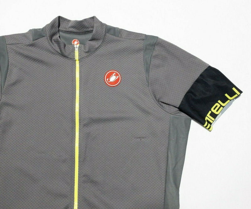 Castelli Cycling Jersey Men's Large Full Zip Gray Neon Accent Short Sleeve