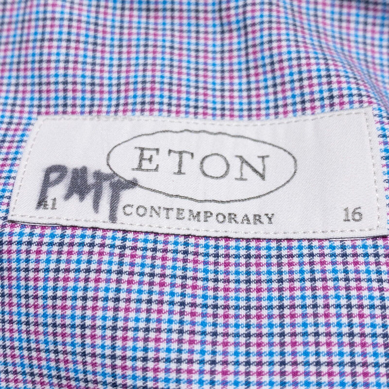 Eton Dress Shirt Men's 16/41 Contemporary Blue Multi-Color Check Long Sleeve