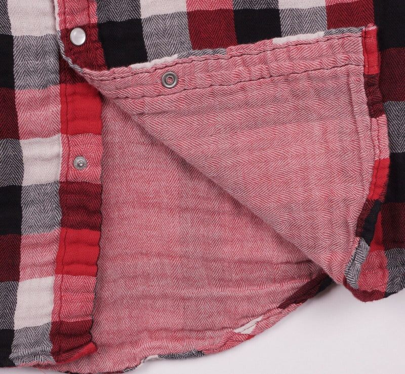 Levi's Men's Large Pearl Snap Flannel Red Black Plaid Check Western Shirt