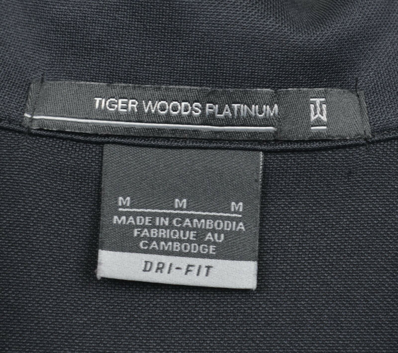 Tiger Woods Platinum Men's Sz Medium Snap Collar Nike Golf Black Polo Shirt
