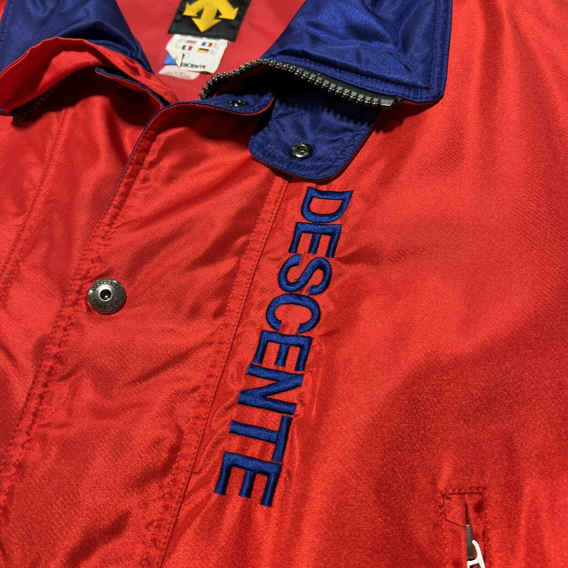 Descente Men's Medium Vintage 80s 90s Ski Jacket Red Zip Snap Spell Out