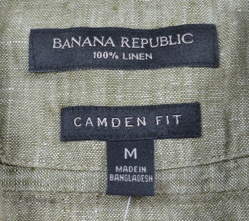 Banana Republic Men's Medium Camden Fit 100% Linen Green Button-Down Shirt