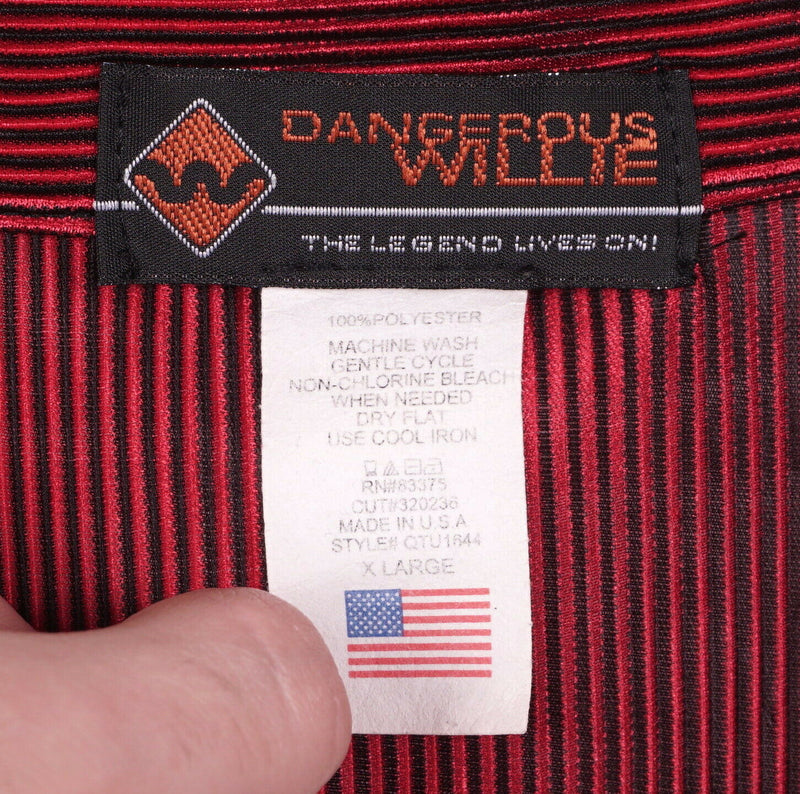Dangerous Willie Men's XL Shimmer Red Black Party Disco Vintage USA Button Shirt