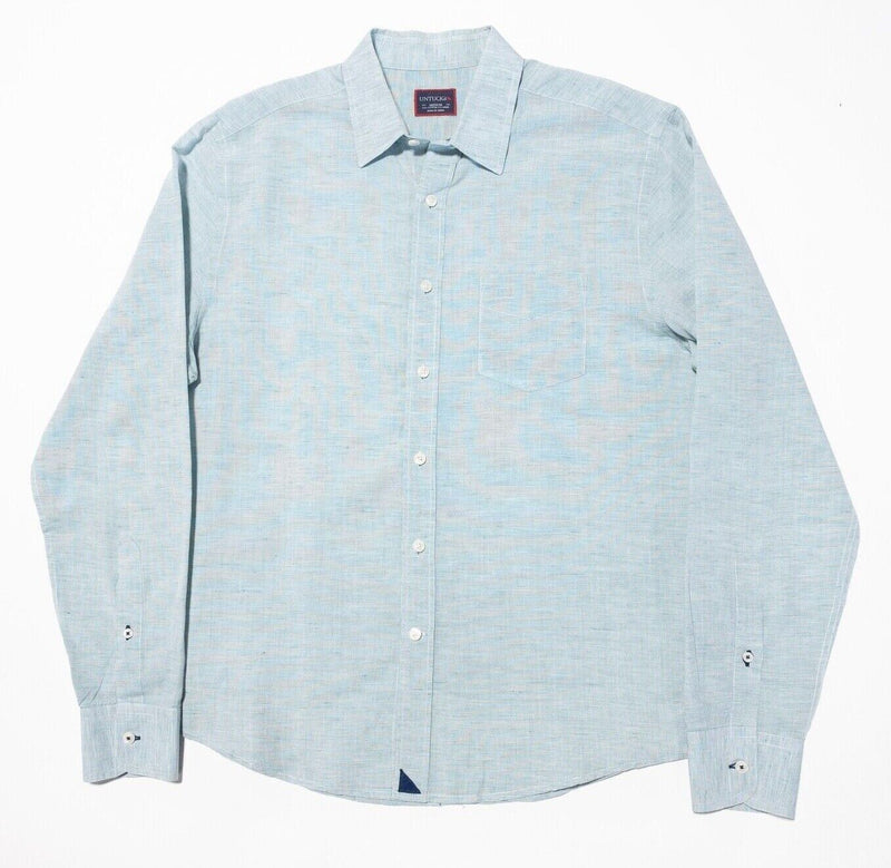 UNTUCKit Linen Shirt Medium Men's Light Green/Blue Long Sleeve Button-Front