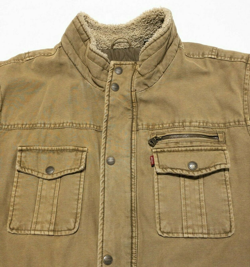 Levi's Field Jacket Military Utility Canvas Quilt Lined Brown Zip Snap Men's XL