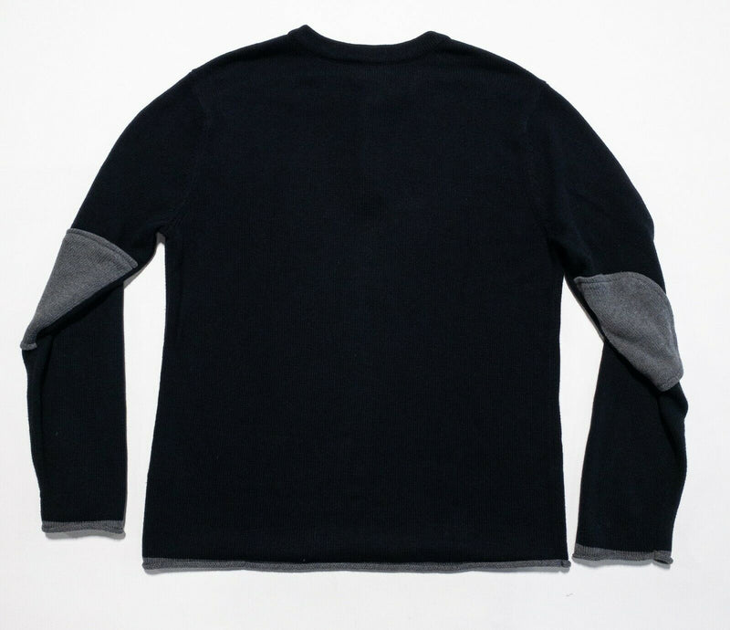 Carbon 2 Cobalt Men Medium Cotton Cashmere Knit Henley Elbow Pads Black Sweater