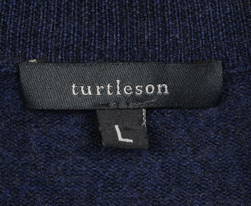 Turtleson Men's Sz Large SHRUNK? 100% Merino Wool Navy Blue 1/4 Zip Golf Sweater