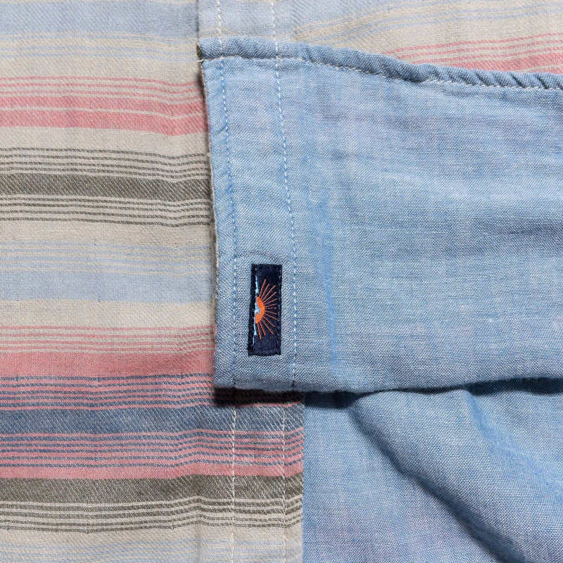Faherty Reversible Shirt Men's Fits M/L Button-Up Striped Pink Solid Blue