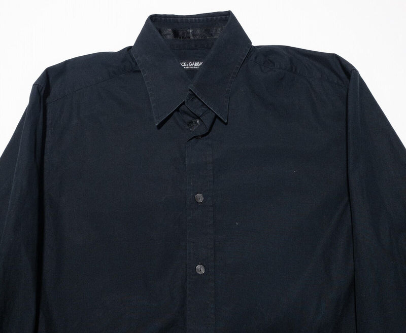 Dolce & Gabbana Shirt Men's 15.5 (39cm) Solid Black Long Sleeve Italy Designer