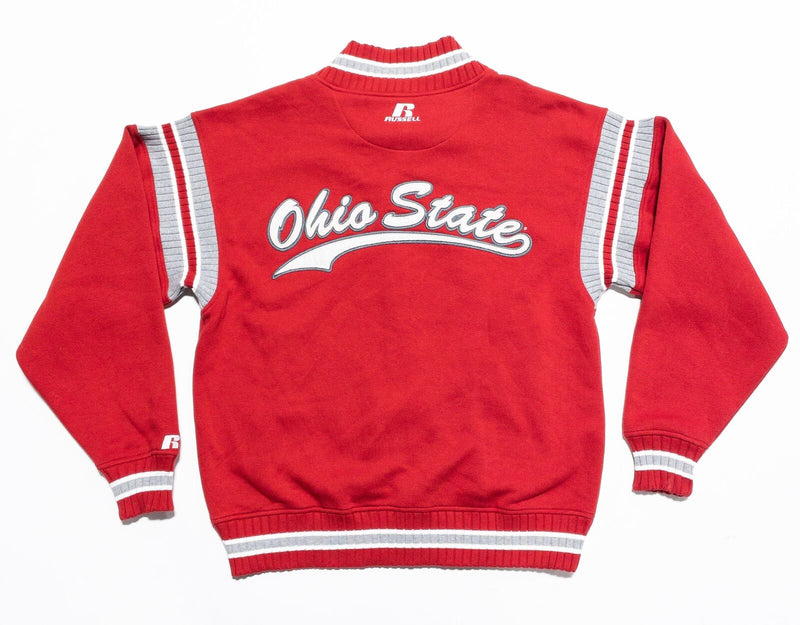 Ohio State Jacket Mens Medium Russell Athletic Snap-Front Sweatshirt Red Varsity
