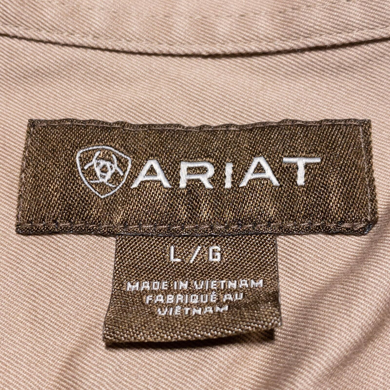 Ariat Shirt Men's Large Western Long Sleeve Button-Down Beige Solid