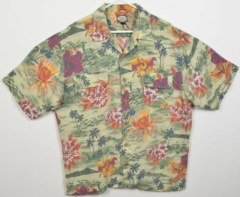 Tommy Bahama Men's Medium Floral Island Palm Print Rayon Hawaiian Aloha Shirt