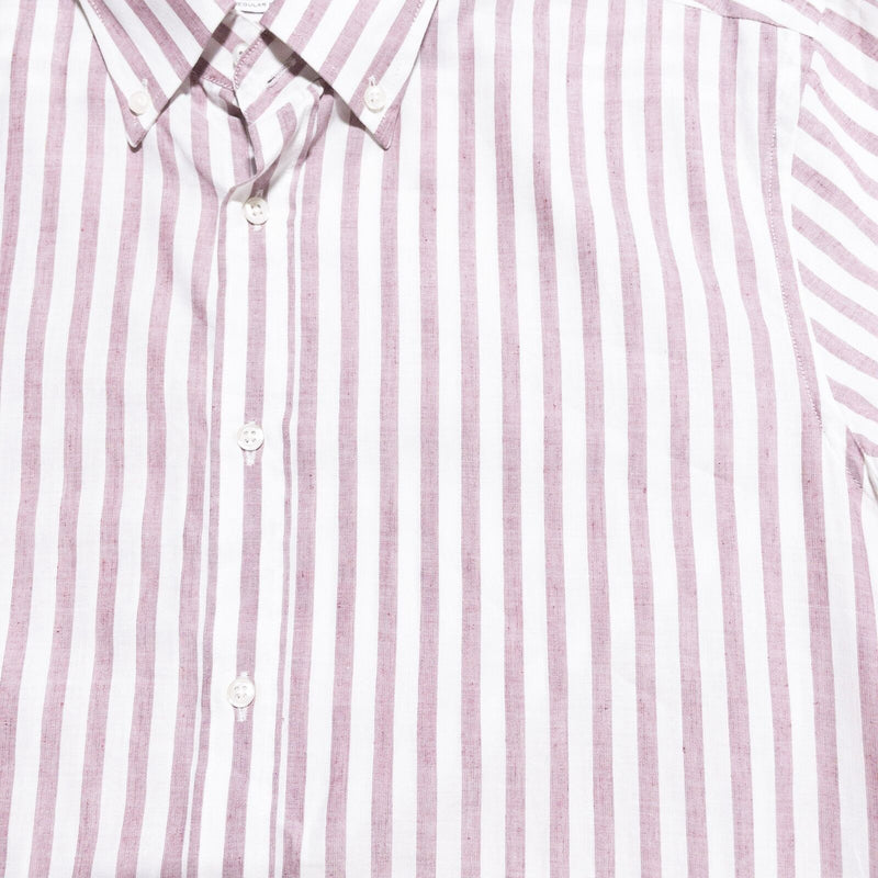 Reiss Striped Shirt Men's Large Linen Blend Button-Down Red Striped