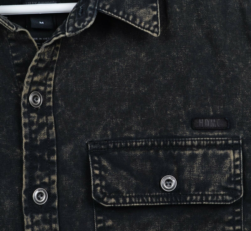 Harley-Davidson Men's Medium Acid Wash Roll-Tab Garage Distressed Biker Shirt