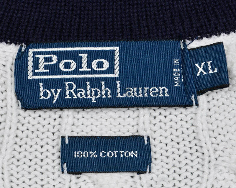 Polo Ralph Lauren Men's XL White Navy Red Button Cable-Knit Cardigan Sweater