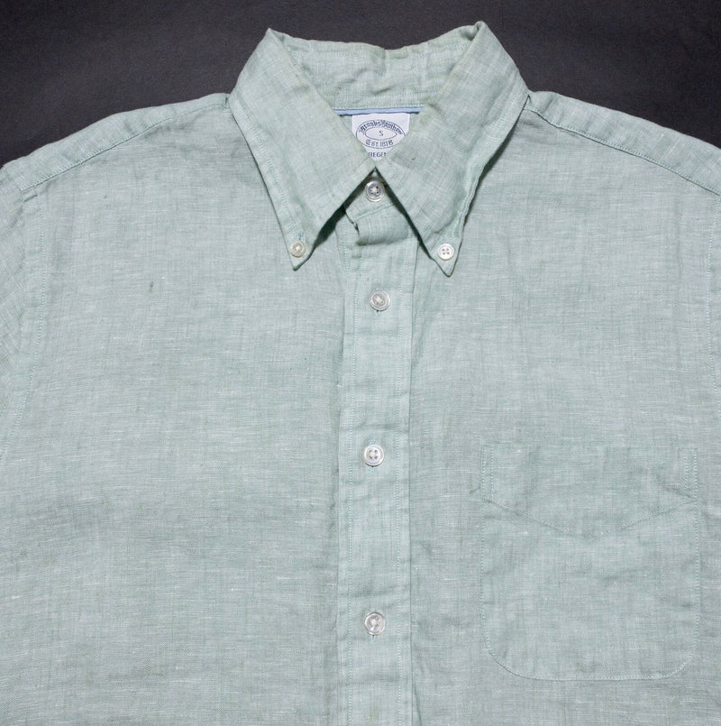 Brooks Brothers Linen Shirt Men's Small Button-Down Green Irish Short Sleeve