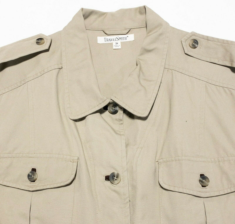 TravelSmith Women's Plus 3X Field Jacket Multi-Pocket Cargo Khaki Travel Safari