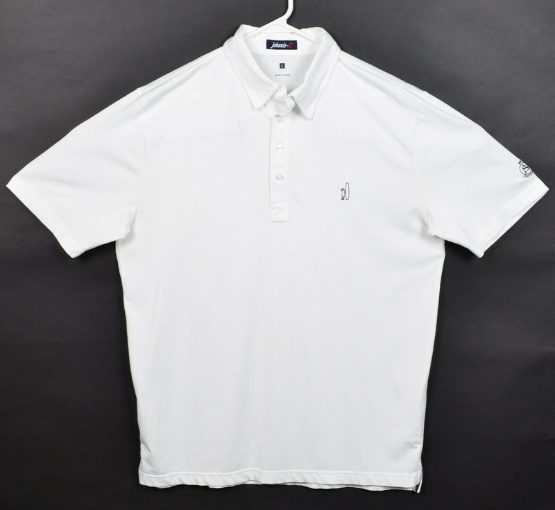 Johnnie-O Men's Large Solid White Surfer Logo Cotton Poly Blend Golf Polo Shirt